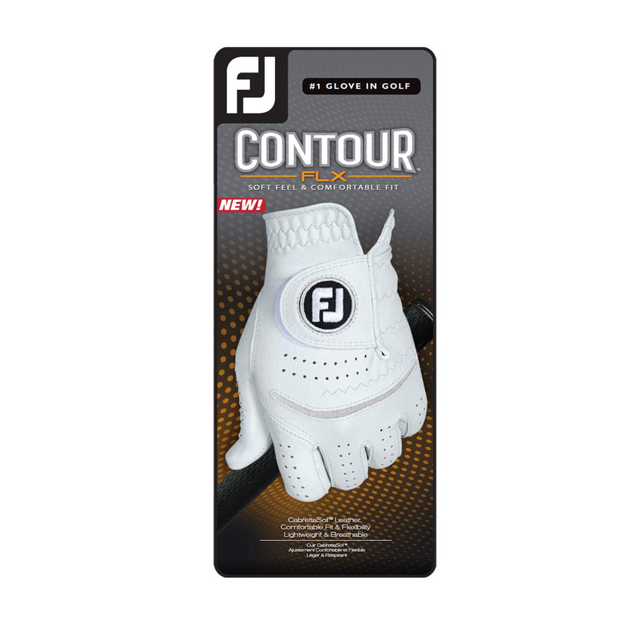 FootJoy Men's Contour FLX Golf Glove, Pearl, Cadet Large, Worn on Left Hand