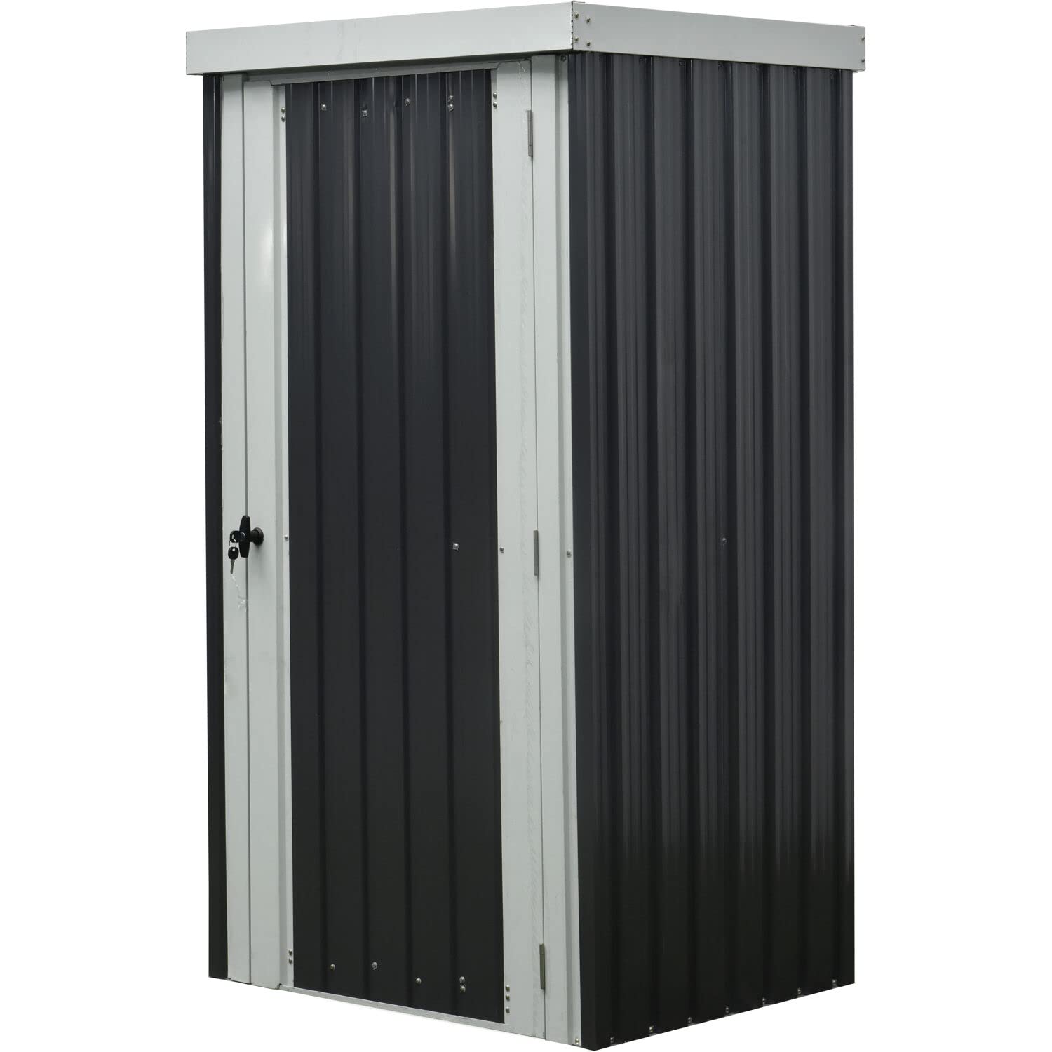 Hanover Galvanized Steel Single Door Patio Storage Shed for Garden Tools with Twist Lock and Key Security, 2 Tool Hooks (3'x3'x6') Dark Gray, White Rust Resistant Outdoor Storage for Yard Supplies