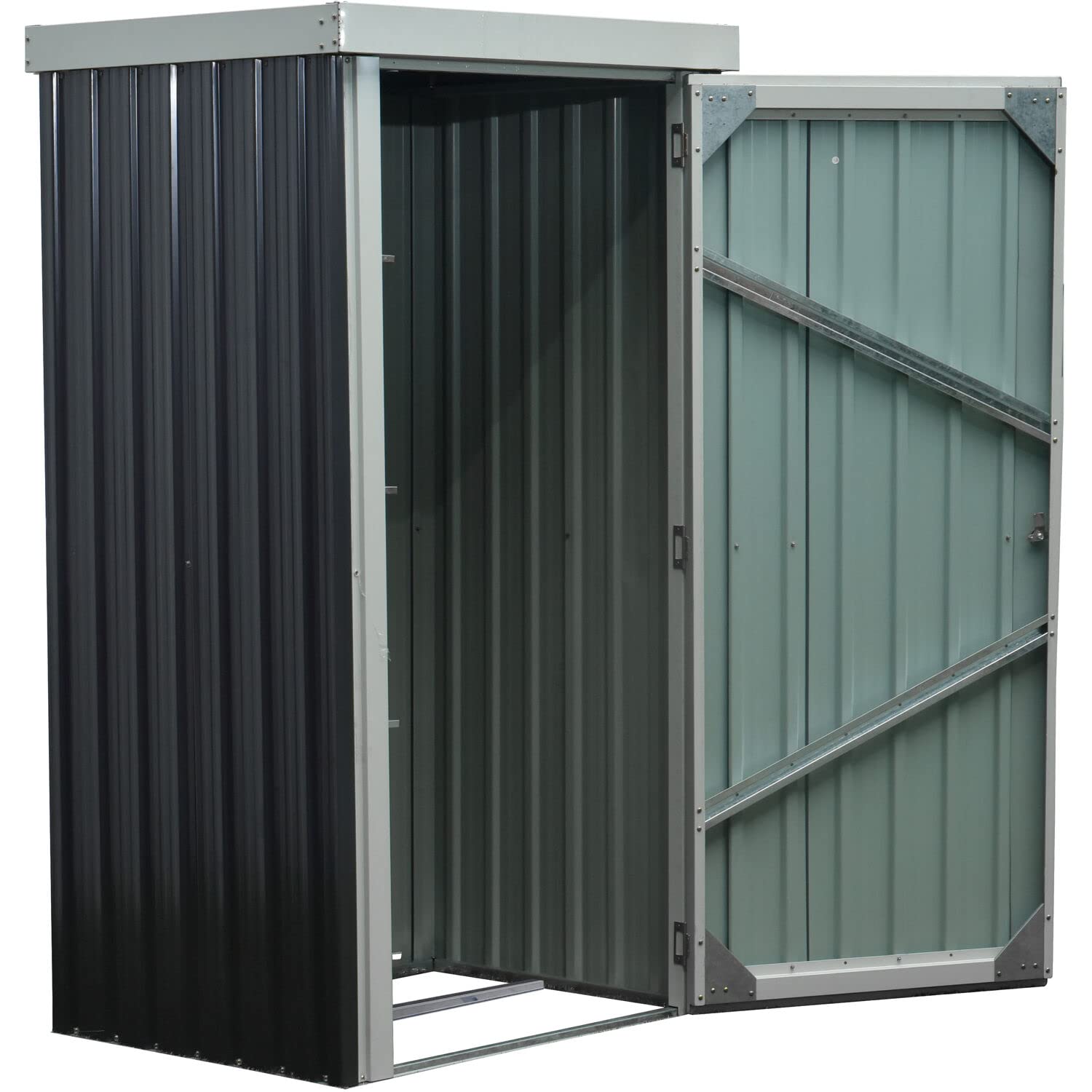 Hanover Galvanized Steel Single Door Patio Storage Shed for Garden Tools with Twist Lock and Key Security, 2 Tool Hooks (3'x3'x6') Dark Gray, White Rust Resistant Outdoor Storage for Yard Supplies