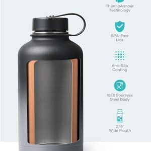 Insulated Water Bottle 64 oz with Straw Lid and Flex Lid, BUZIO 64oz Stainless Steel Water Bottle Half Gallon Jug Flask, Double Wall Vacuum Sports Thermo Mug, Cold Hot Hydro Metal Canteen