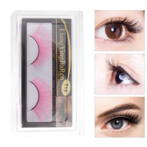 Lurrose 3 Pairs Long Thick Fake Eyelashes,Halloween Dance Rave Costume Eyelashes Reusable Exaggerated Eyelash for Girls (Pink)