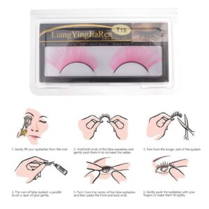 Lurrose 3 Pairs Long Thick Fake Eyelashes,Halloween Dance Rave Costume Eyelashes Reusable Exaggerated Eyelash for Girls (Pink)