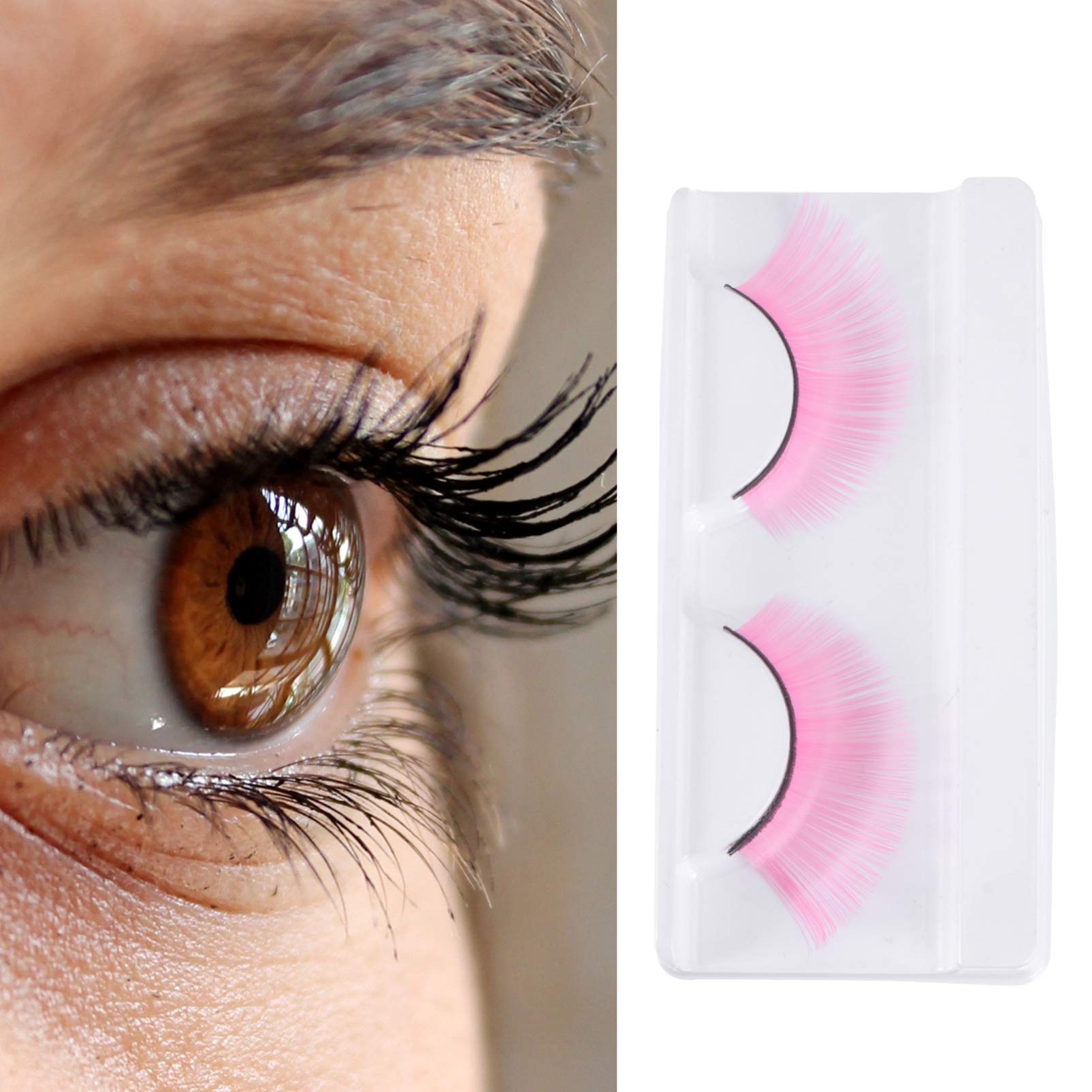 Lurrose 3 Pairs Long Thick Fake Eyelashes,Halloween Dance Rave Costume Eyelashes Reusable Exaggerated Eyelash for Girls (Pink)