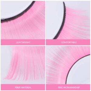 Lurrose 3 Pairs Long Thick Fake Eyelashes,Halloween Dance Rave Costume Eyelashes Reusable Exaggerated Eyelash for Girls (Pink)