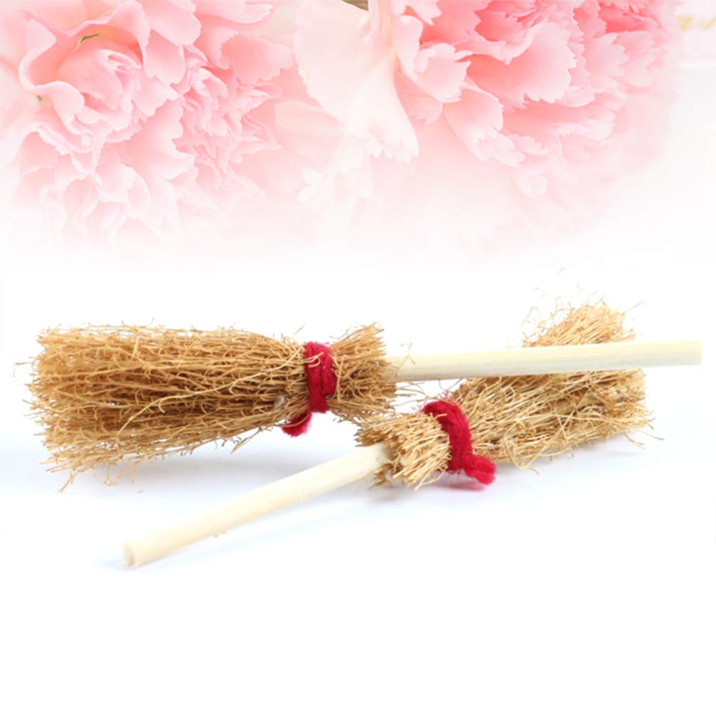 HEALLILY Mini Broom Straw Craft Decoration Artificial Brooms with Red Rope Witches Accessory for Halloween Party 10Pcs 9.54x4 x2cm