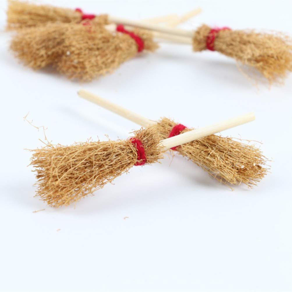 HEALLILY Mini Broom Straw Craft Decoration Artificial Brooms with Red Rope Witches Accessory for Halloween Party 10Pcs 9.54x4 x2cm