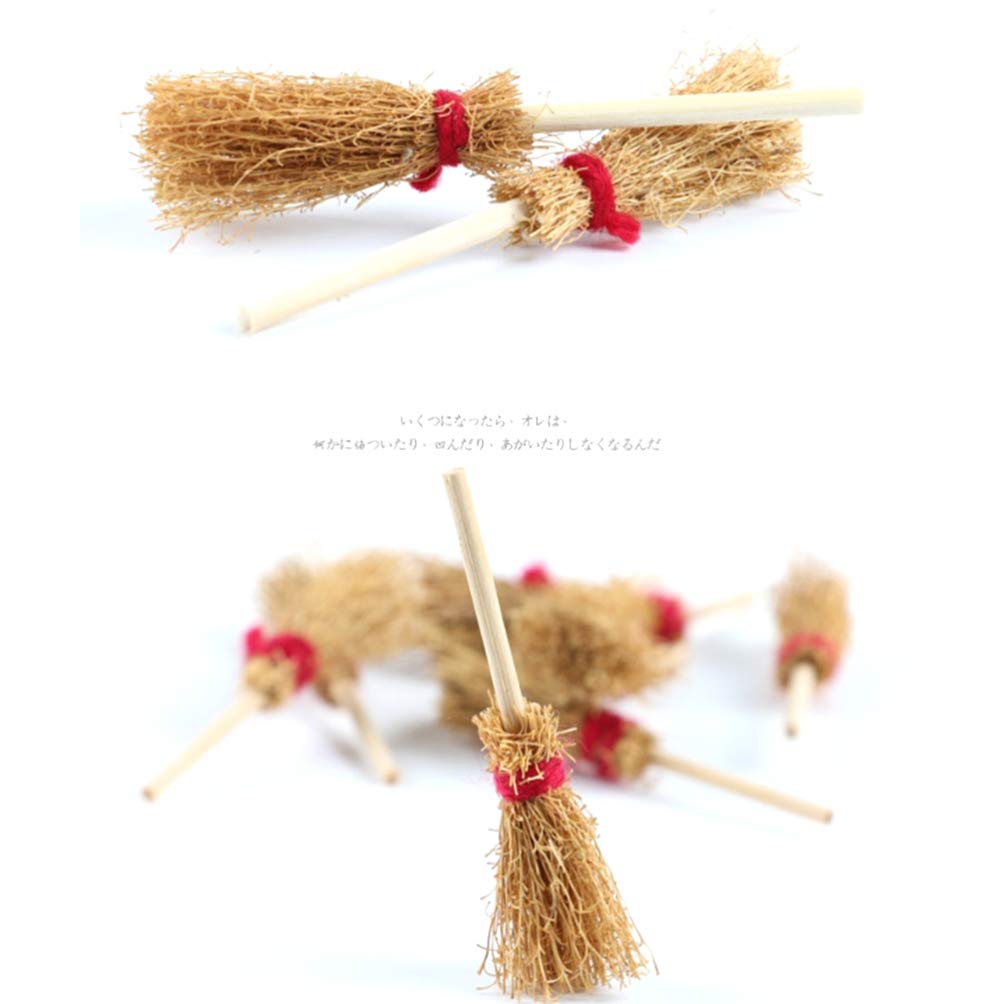 HEALLILY Mini Broom Straw Craft Decoration Artificial Brooms with Red Rope Witches Accessory for Halloween Party 10Pcs 9.54x4 x2cm