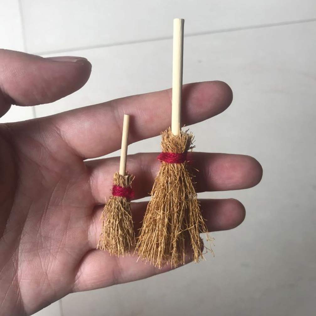 HEALLILY Mini Broom Straw Craft Decoration Artificial Brooms with Red Rope Witches Accessory for Halloween Party 10Pcs 9.54x4 x2cm