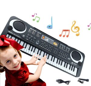 keyboard piano kids 61 key electronic digital piano musical instrument kit with microphone music home teaching toys for boy girls (black)