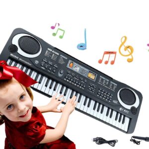 Keyboard Piano Kids 61 Key Electronic Digital Piano Musical Instrument Kit with Microphone Music Home Teaching Toys for Boy Girls (Black)