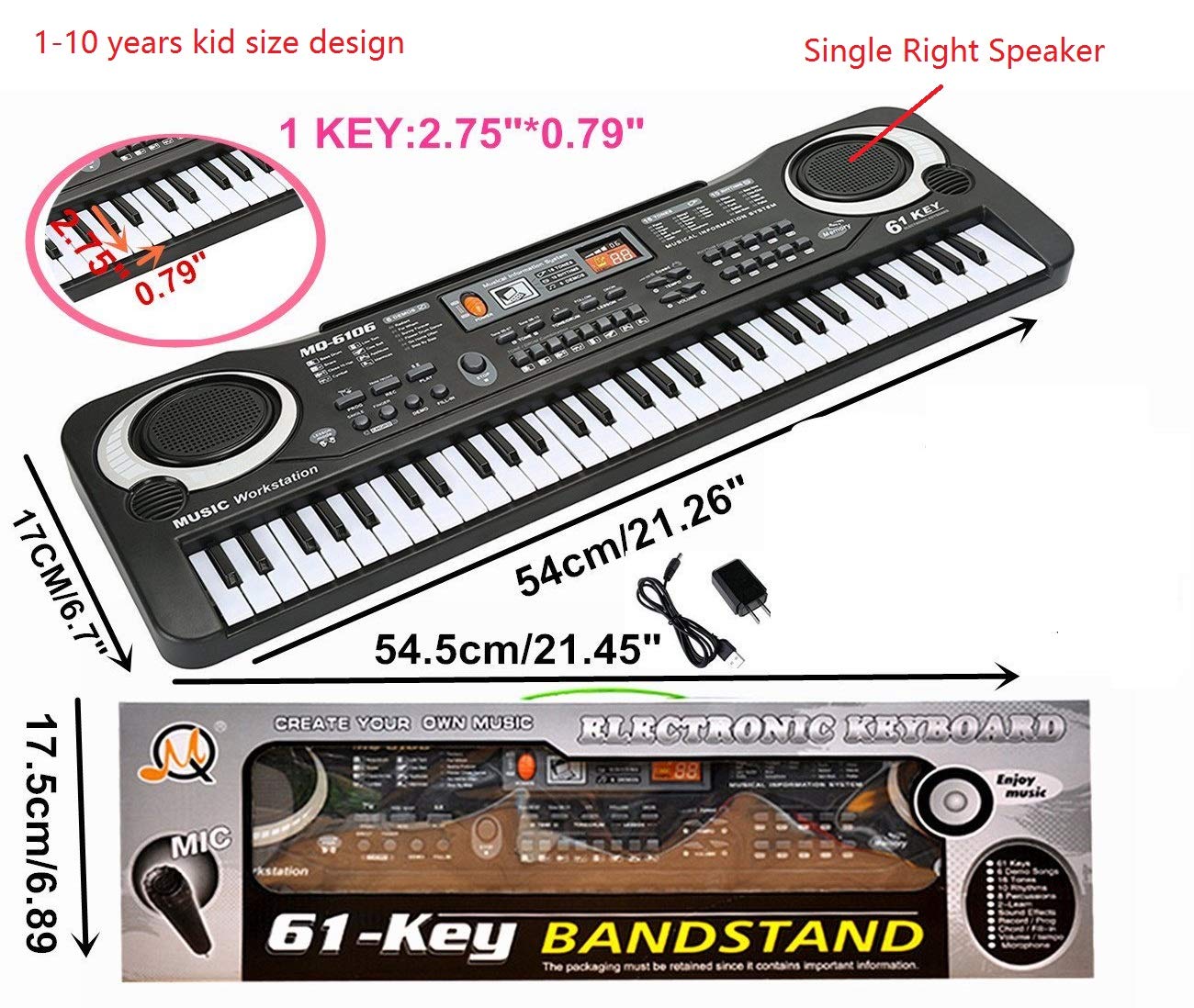 Keyboard Piano Kids 61 Key Electronic Digital Piano Musical Instrument Kit with Microphone Music Home Teaching Toys for Boy Girls (Black)