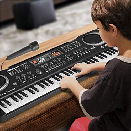 Keyboard Piano Kids 61 Key Electronic Digital Piano Musical Instrument Kit with Microphone Music Home Teaching Toys for Boy Girls (Black)