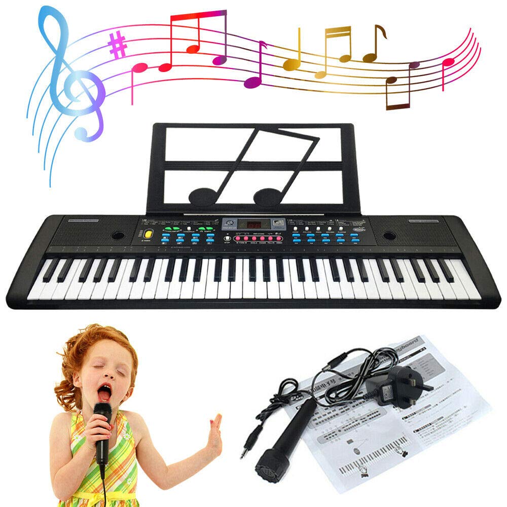 Keyboard Piano Kids 61 Key Electronic Digital Piano Musical Instrument Kit with Microphone Music Home Teaching Toys for Boy Girls (Black)