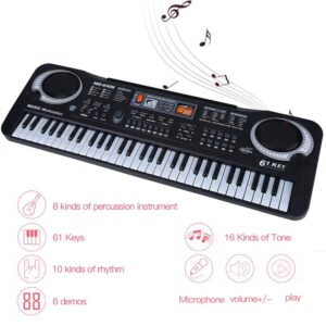 Keyboard Piano Kids 61 Key Electronic Digital Piano Musical Instrument Kit with Microphone Music Home Teaching Toys for Boy Girls (Black)