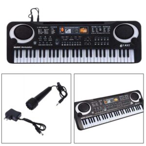 Keyboard Piano Kids 61 Key Electronic Digital Piano Musical Instrument Kit with Microphone Music Home Teaching Toys for Boy Girls (Black)