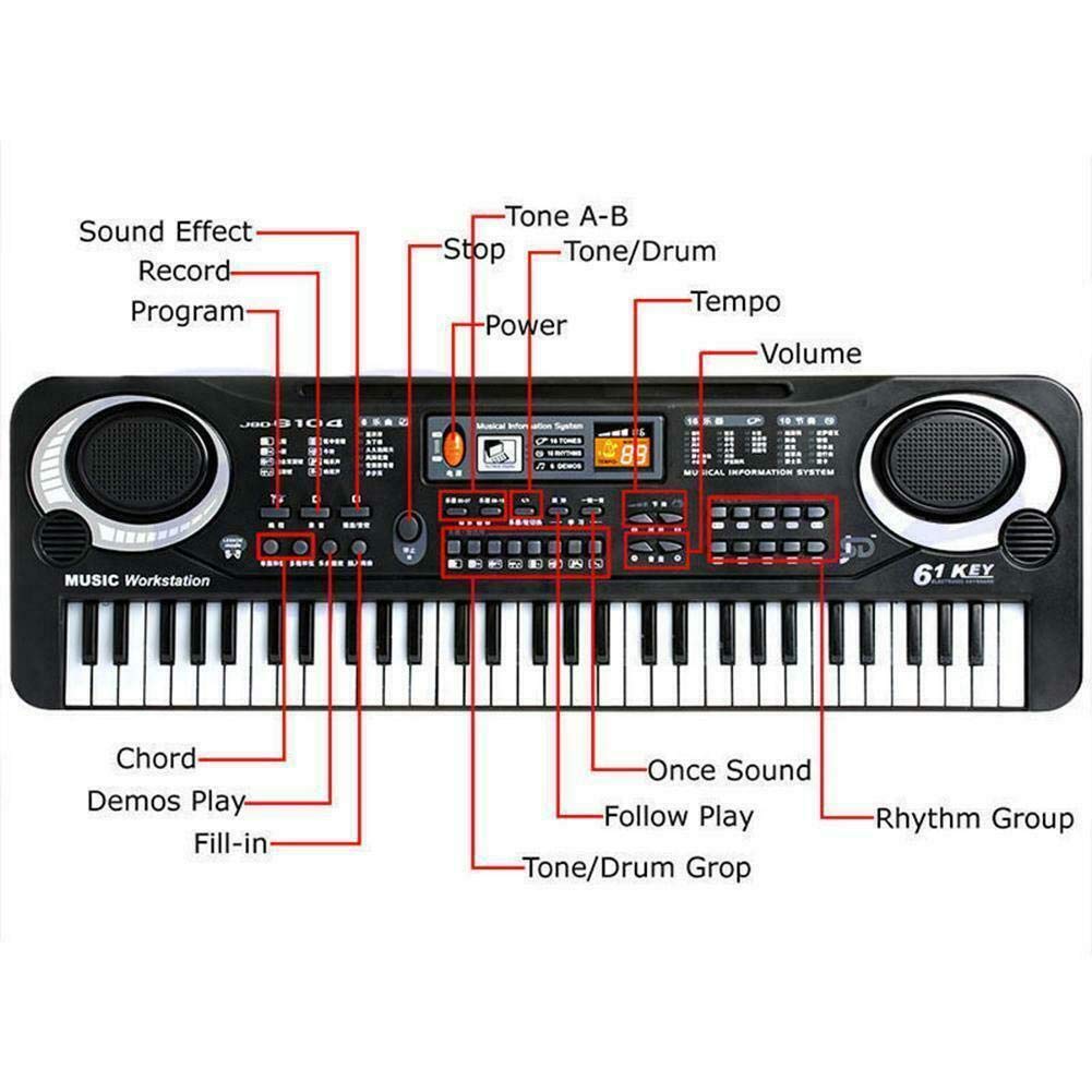 Keyboard Piano Kids 61 Key Electronic Digital Piano Musical Instrument Kit with Microphone Music Home Teaching Toys for Boy Girls (Black)