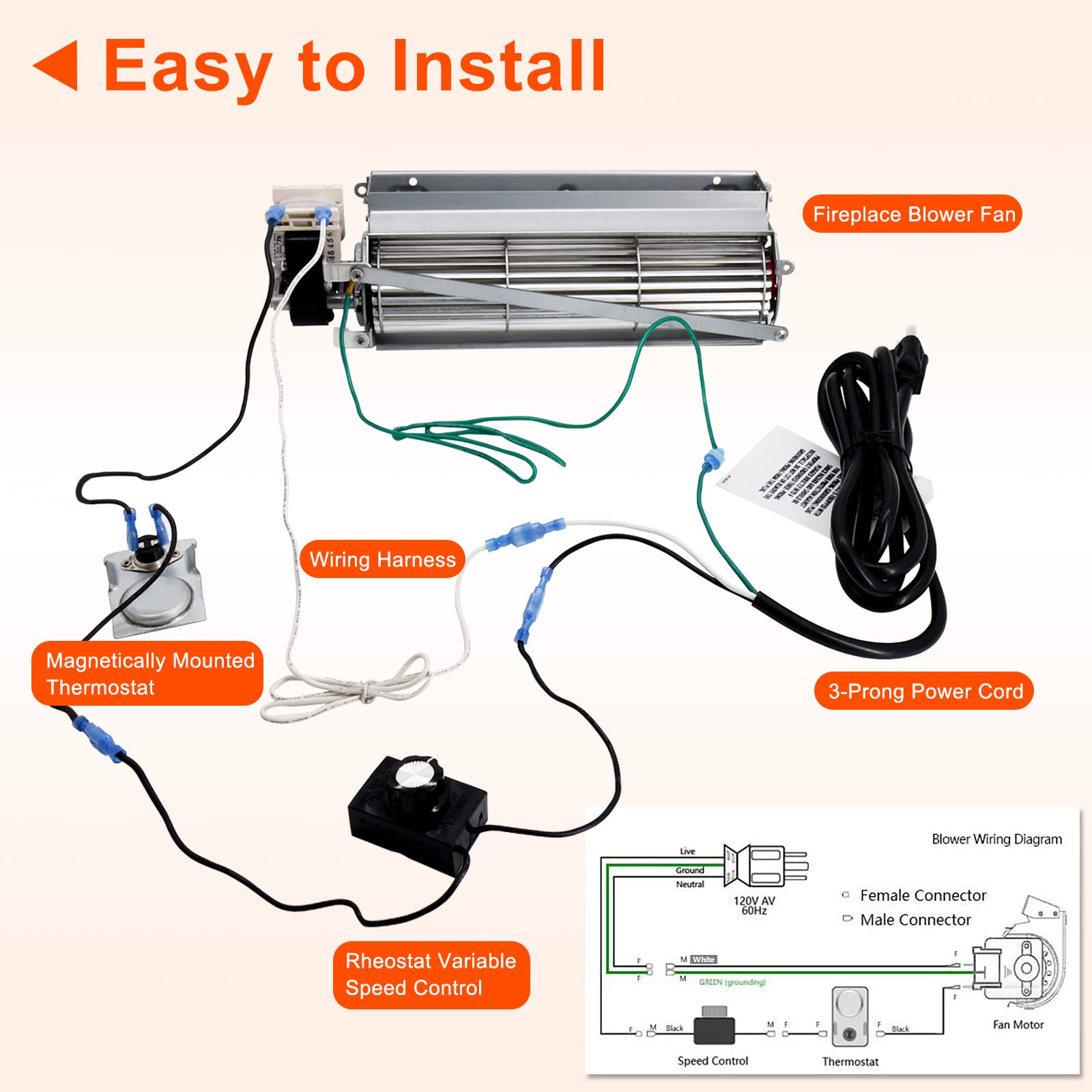 Criditpid GFK4 GFK4A GFK4B FK4 Replacement Fireplace Blower Fan Kit for Heatilator Majestic Temco Lennox Fireplaces, Rotom HB-RB74K, R7-RB74K