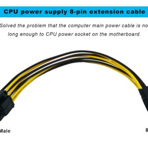 ZLKSKER 8 Pin CPU Power Cable/Adapter (8 Inch, 18AWG), 8 Pin Male (4+4) to 8 Pin Female Connector, ATX 12V Internal Power Extension Cable