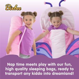 Bixbee Kids Sleeping Bag, Soft Sleepy Sack for Kids & Toddlers | Easy Roll Up Design for School, Daycare + Naptime, 60 x 22 Inches | Cozy Slumber Bag w Lining | Butterfly Sleeping Bag for Girls + Boys