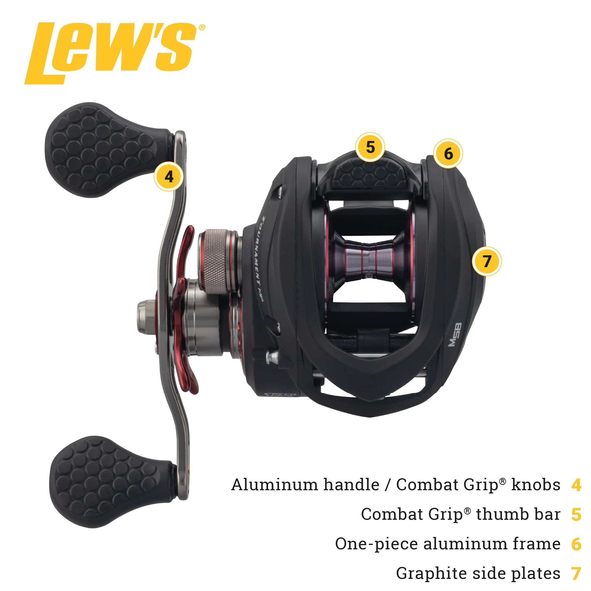 Lew's Tournament MP Baitcast Fishing Reel, Right-Hand Retrieve, 5.6:1 Gear Ratio, 10 Bearing System with Stainless Steel Double Shielded Ball Bearings