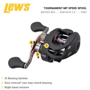 Lew's Tournament MP Baitcast Fishing Reel, Right-Hand Retrieve, 5.6:1 Gear Ratio, 10 Bearing System with Stainless Steel Double Shielded Ball Bearings