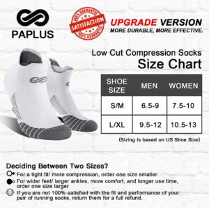 Low Cut Compression Socks for Men and Women(6 Pairs), No Show Ankle Running Cycling Socks with Arch Support for Plantar Fasciitis, Cyling, Athletic, Flight, Travel, Nurses. White L/XL