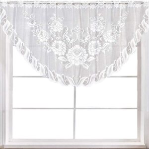 wubodti white lace swag valance curtains for living room kitchen windows, sheer embroidery floral window valances hollow knitted scalloped curtain for dinning room cafe, 63" wx24 h