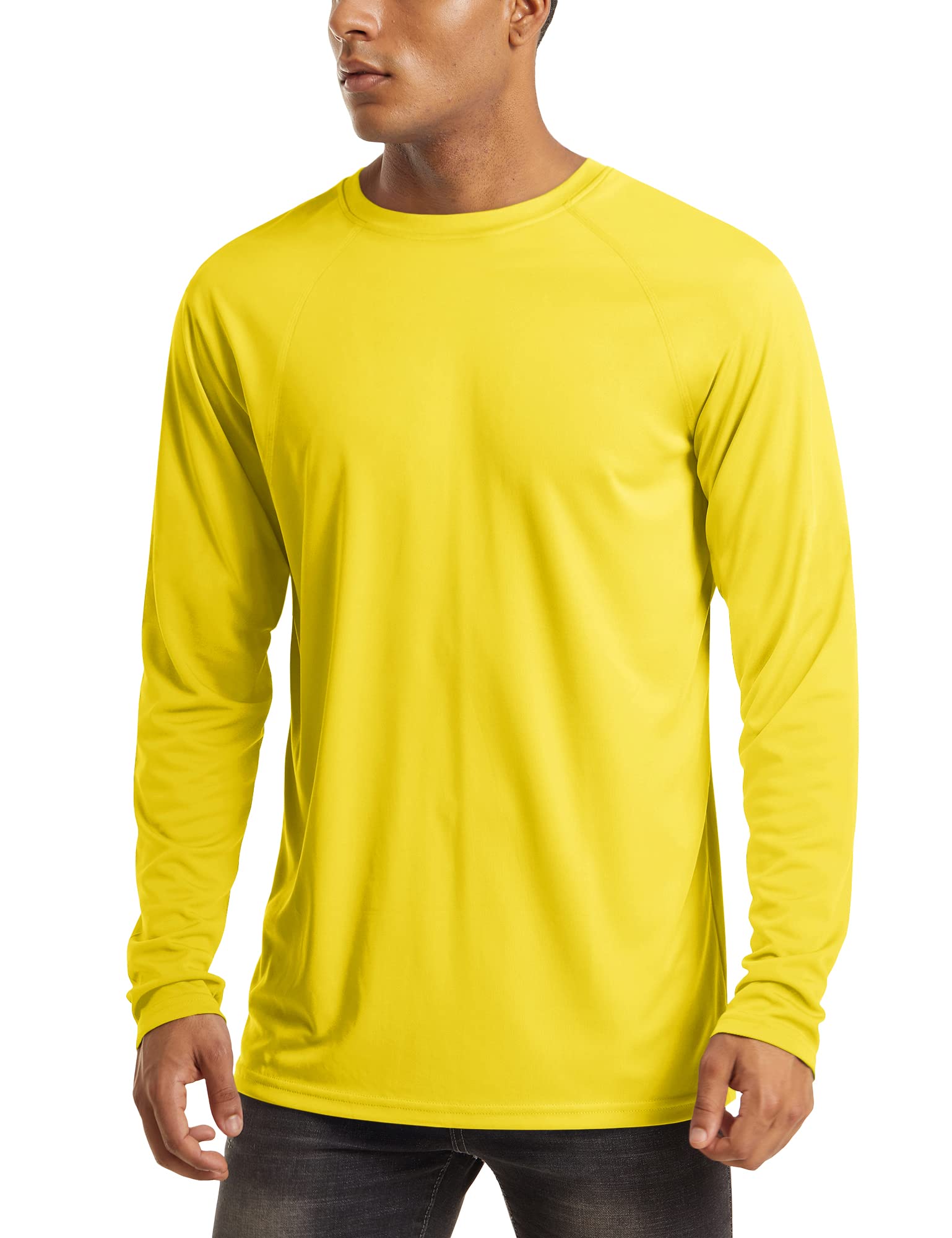 Men's Long Sleeve UPF 50 Workout Shirt - Athletic, Fishing, Hiking, Swimming - Yellow, MAGCOMSEN