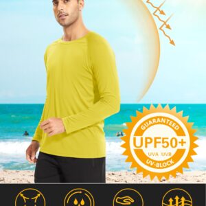 Men's Long Sleeve UPF 50 Workout Shirt - Athletic, Fishing, Hiking, Swimming - Yellow, MAGCOMSEN