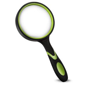 wapodeai magnifying glasses, magnifying glass 10x handheld reading magnifier for seniors & kids, 75mm large magnifying lens with non-slip rubber handle for reading and hobbies.