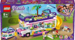 lego 41395 friends friendship bus toy with swimming pool and slide, summer holiday playsets for 8+ year old