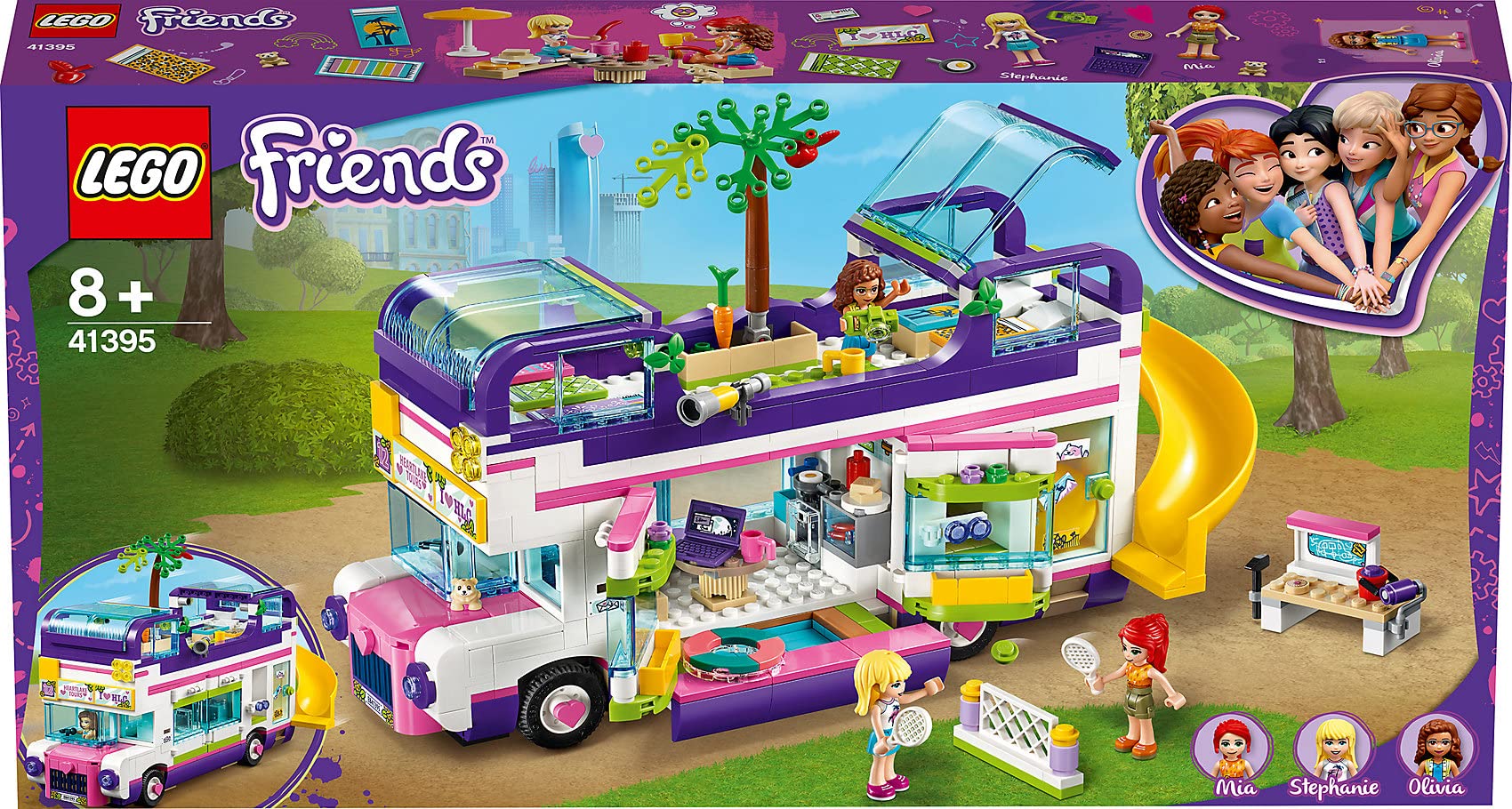 LEGO 41395 Friends Friendship Bus Toy with Swimming Pool and Slide, Summer Holiday Playsets for 8+ Year Old