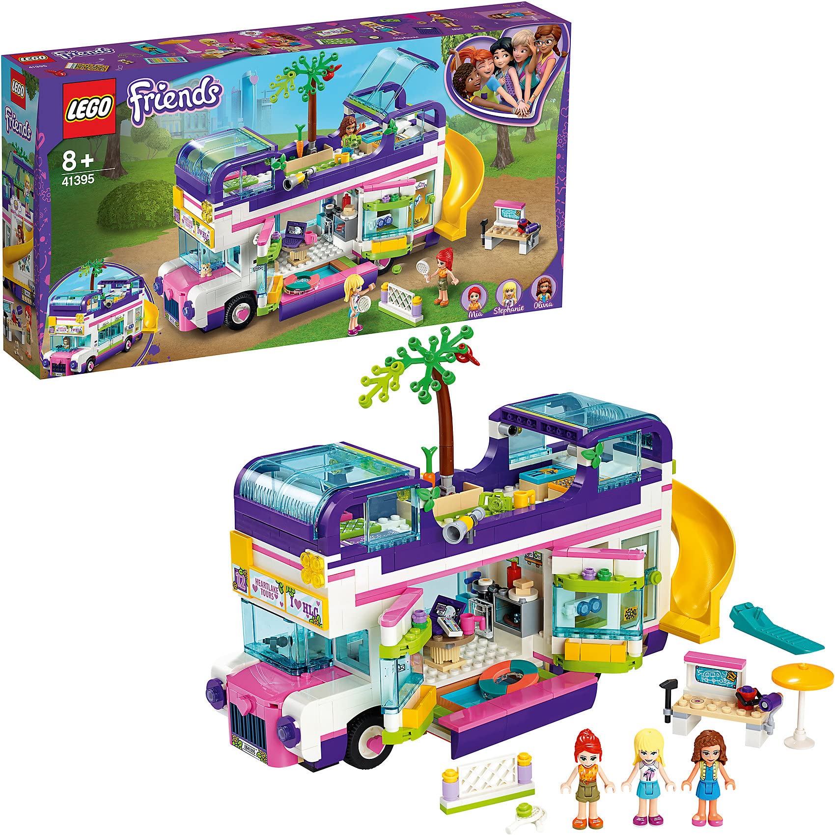 LEGO 41395 Friends Friendship Bus Toy with Swimming Pool and Slide, Summer Holiday Playsets for 8+ Year Old