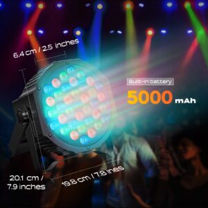 Rechargeable Stage Par Lights U`King RGB 36 LED Battery Powered Par Wireless Uplights with DMX and Remote Control Uplighting Light for DJ Disco Events Wedding Birthday Party Indoor Live Show Bar