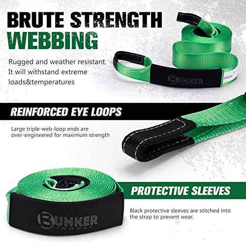 BUNKER INDUST Heavy Duty Tow Strap,3" x 30ft Snatch Strap 30,000 lbs Recovery Strap Winch Tree Saver Strap Emergency 4x4 Off Road Gear Towing Accessories for Truck Jeep ATV UTV