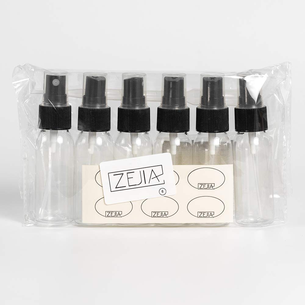 ZEJIA 1 oz Spray Bottle, 6 Pack Mini Spray Bottles, 30ml Small Spray Bottle Fine Mist Spray Bottles for Essential Oils, Travel, Perfumes, with Stickers, Tissues, Droppers