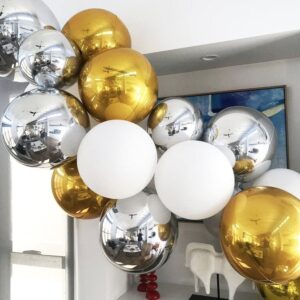 TABLECLOTHSFACTORY 2 Pack 14" Rose Gold Aluminum Foil Round Sphere Balloon Wholesale 4D Orbz Mylar Balloons