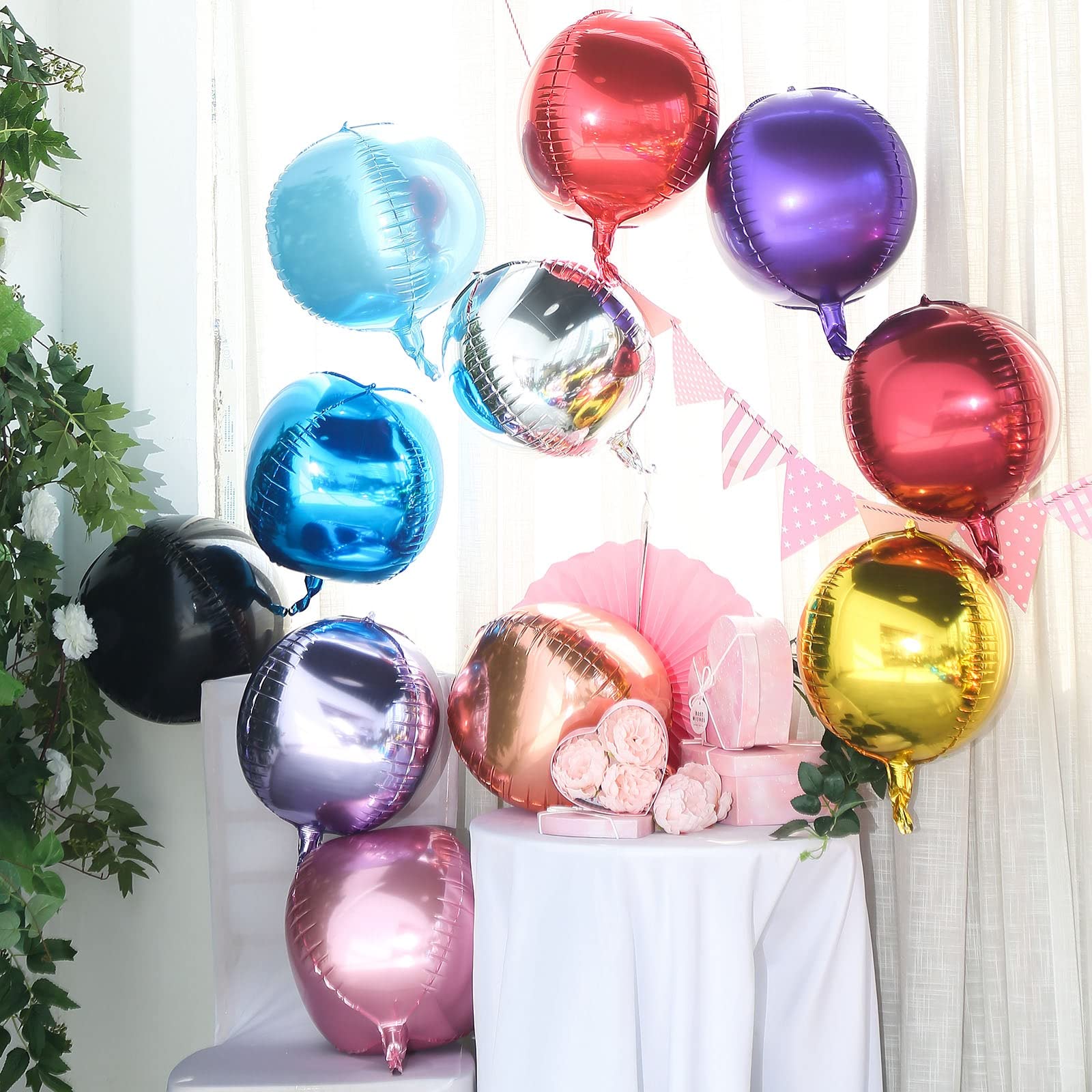 TABLECLOTHSFACTORY 2 Pack 14" Rose Gold Aluminum Foil Round Sphere Balloon Wholesale 4D Orbz Mylar Balloons