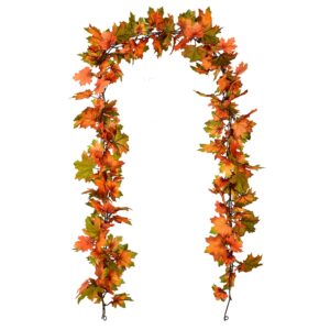 artiflr 2 pack fall maple leaf garland clearance - 6.5ft/piece artificial foliage garland autumn hanging fall leave vines for indoor outdoor wedding thanksgiving dinner party decor