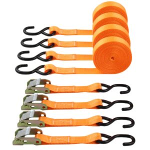 tie-down cam straps, jchl ratchet tie down straps 1" x20' lashing straps cargo tie down strap polyester webbing coated s-hooks cambuckle metal buckles 1000lbs capacity securing straps (pack of 4)