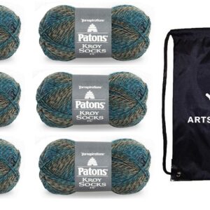 Patons Kroy Socks FX Cascade 243457-57210 (6-Pack - Same Dye Lot) Weight #1 Acrylic Yarn for Crocheting and Knitting - Bundle with 1 Artsiga Crafts Project Bag