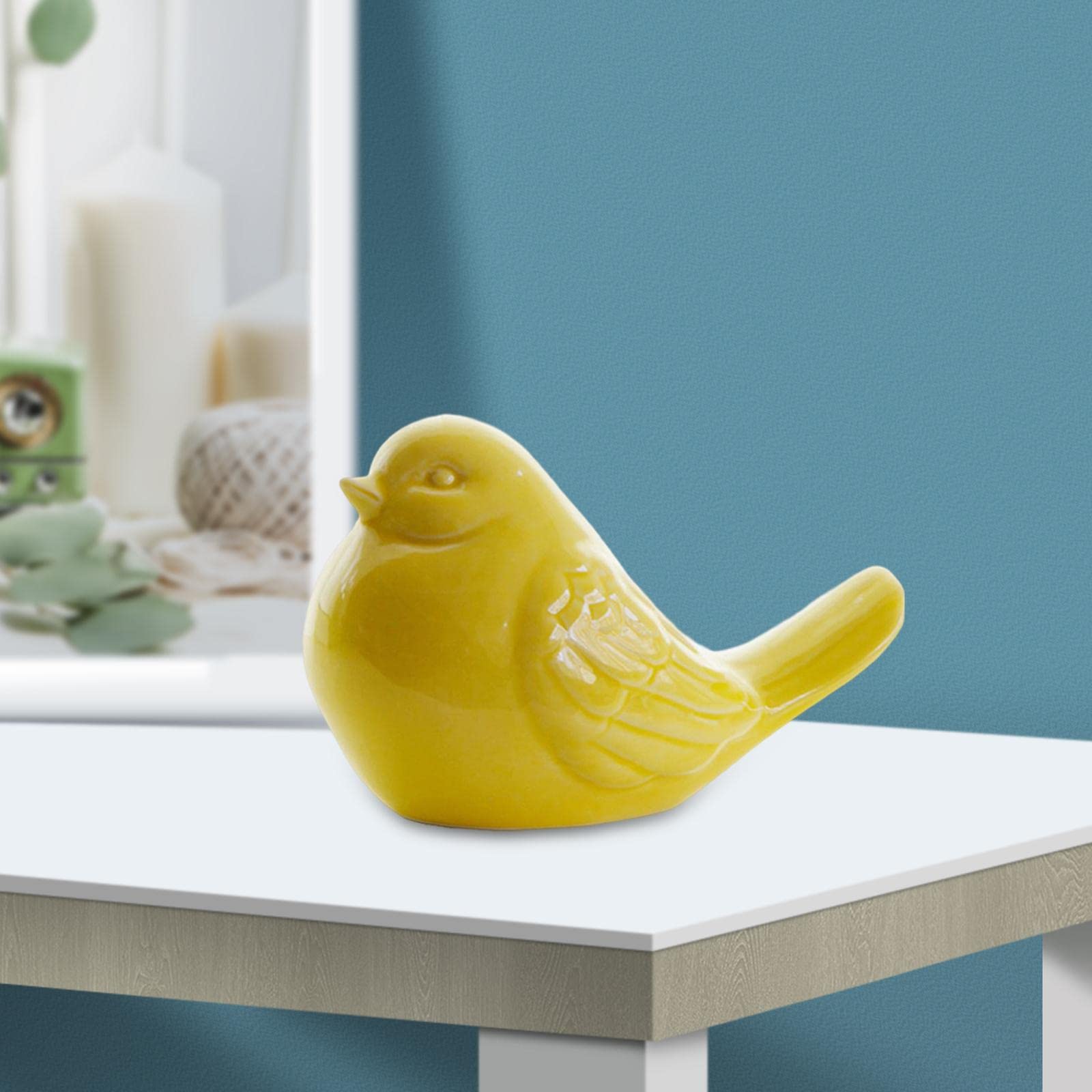 joyMerit Yellow Glazed Handcrafted Bird Figurine, Small Bird Sculpture Collectible Bird Figurine for Garden Ornaments