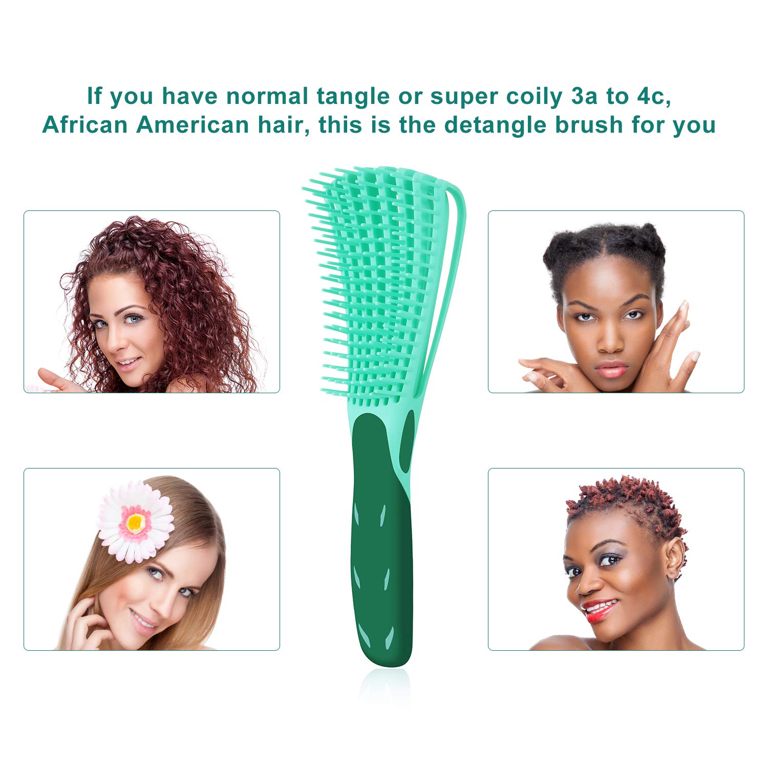 2 Pack Detangling Brush for Curly Hair, ez Detangler Brush Hair Detangler, Afro Textured 3a to 4c Kinky Wavy for Wet/Dry/Long Thick Curly Hair, Exfoliating for Beautiful and Shiny Curls (Green)