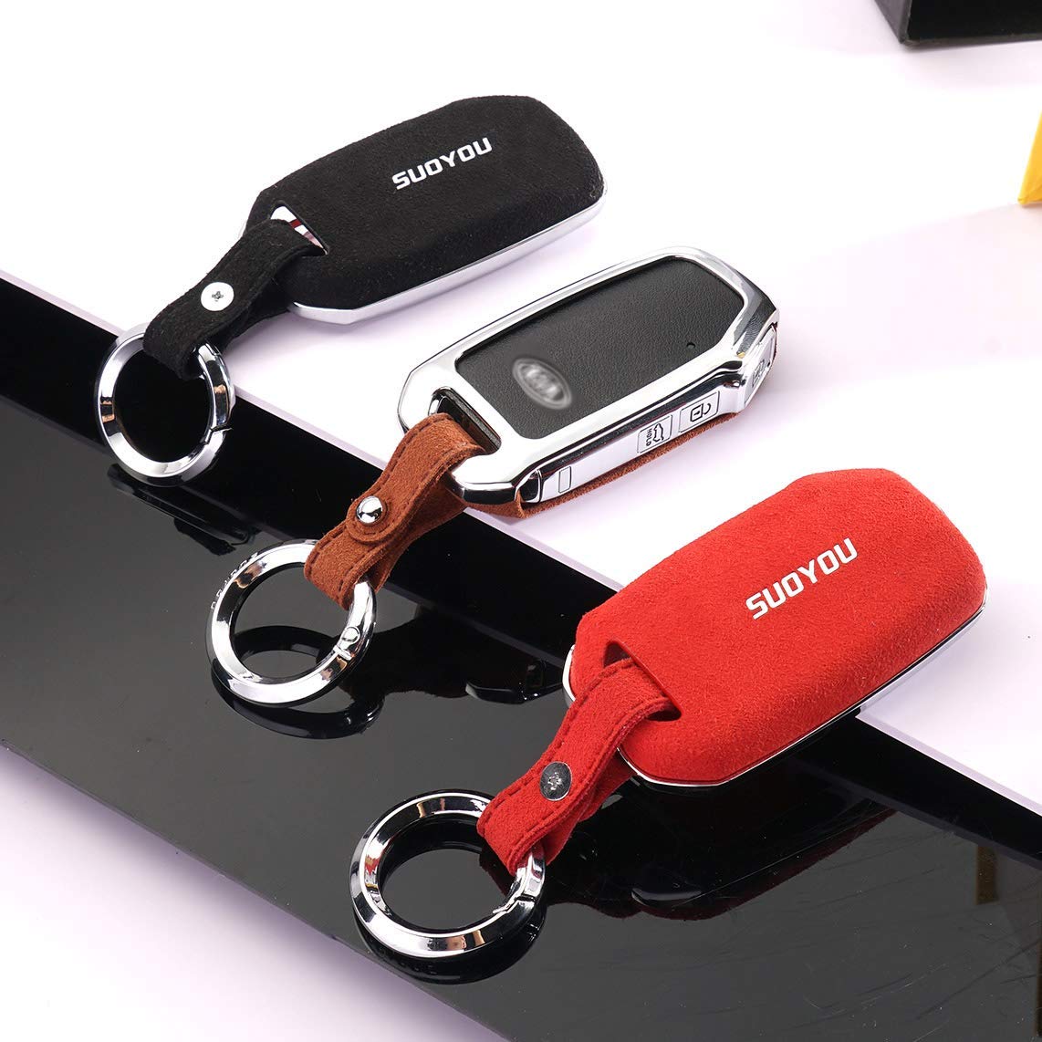 ontto for Kia Key Fob Cover Case Shell Holder Jacket Shell Keyring Keychain Smart Car Key Skin Keyless Red