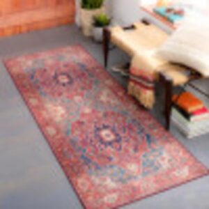 livabliss lyyti area rug 2'6" x 7'6", 2 ft 6 in x 7 ft 6 in, bright red/blue