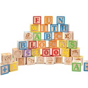 maxim enterprise, inc. Jumbo Wooden ABC Blocks for Toddler Learning, Baby Shower Decoration, Engraved Alphabet and Number Blocks to Stimulate Learning, Creativity, Early Development, 40Pcs