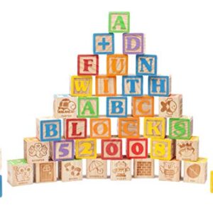 maxim enterprise, inc. Jumbo Wooden ABC Blocks for Toddler Learning, Baby Shower Decoration, Engraved Alphabet and Number Blocks to Stimulate Learning, Creativity, Early Development, 40Pcs