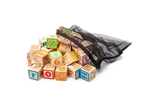 maxim enterprise, inc. Jumbo Wooden ABC Blocks for Toddler Learning, Baby Shower Decoration, Engraved Alphabet and Number Blocks to Stimulate Learning, Creativity, Early Development, 40Pcs