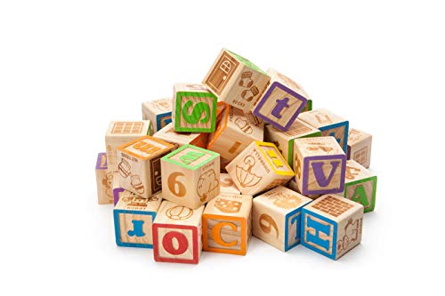 maxim enterprise, inc. Jumbo Wooden ABC Blocks for Toddler Learning, Baby Shower Decoration, Engraved Alphabet and Number Blocks to Stimulate Learning, Creativity, Early Development, 40Pcs