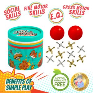 HAPPY JACK & MERRY Metal Jacks Game with Ball Classic Travel Size Fun Toy,Jax and Red Ball for Kids Party Favors and Family Reunion Games and Activities